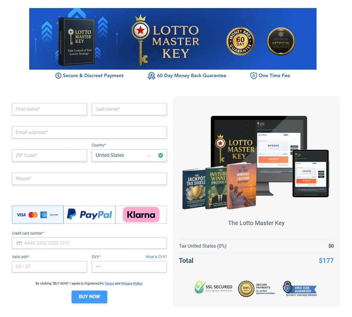 the lotto master key payment page